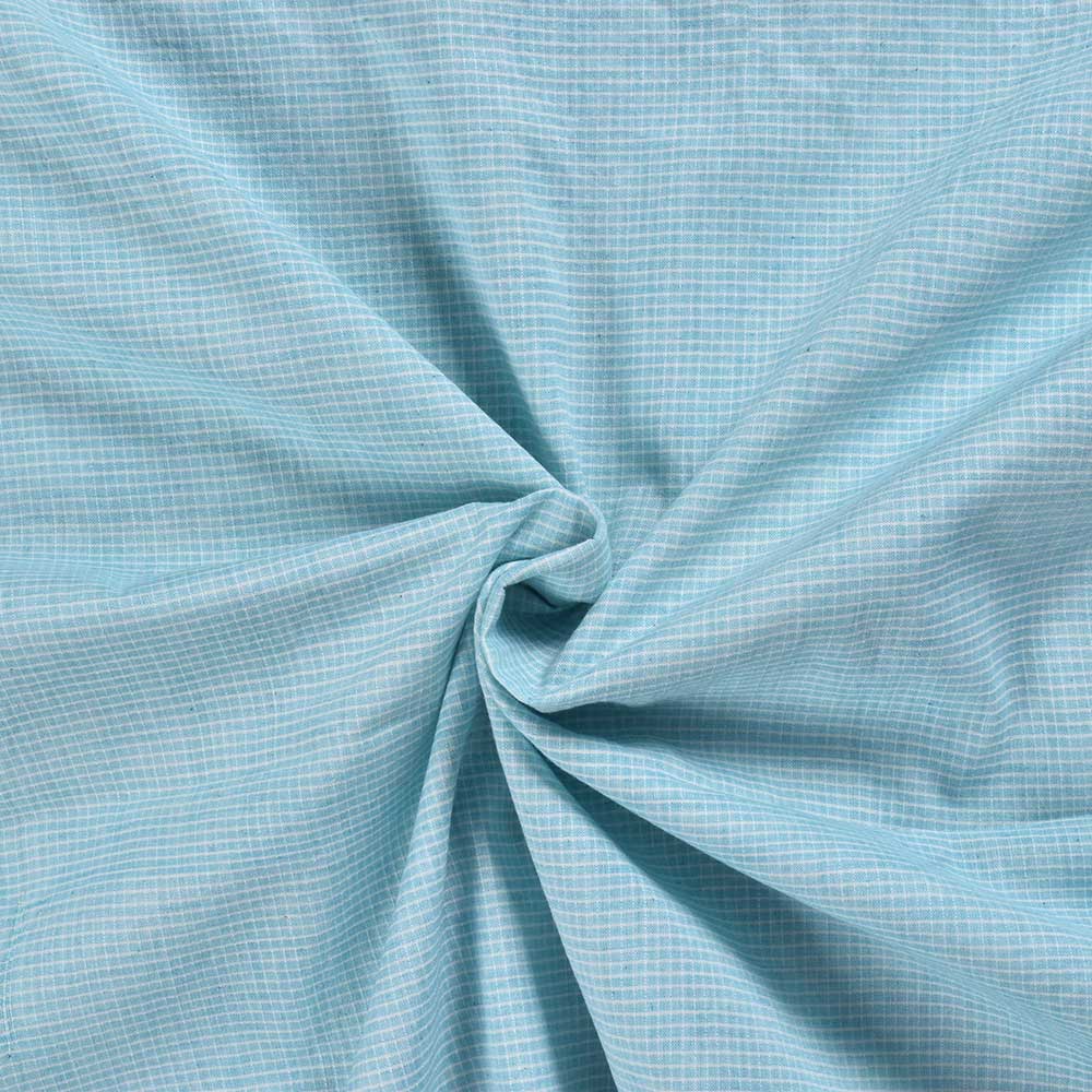 Check Light Blue Pure Cotton 93 GSM Handwoven Fabric