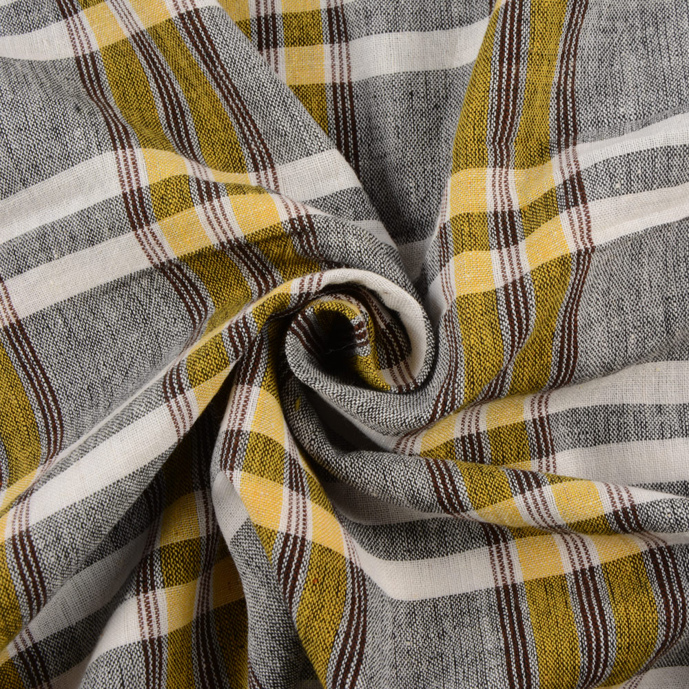 Check Grey & Yellow Pure Cotton 92 GSM Handwoven Fabric