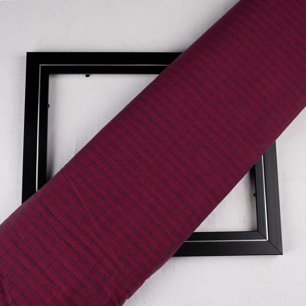 STRIPE MAROON PURE COTTON 92 GSM HANDWOVEN FABRIC