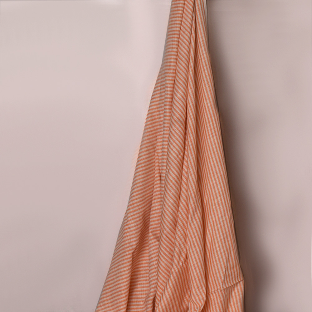 Stripe Light Orange Matka Silk & Cotton Blend 105 GSM Handwoven Fabric