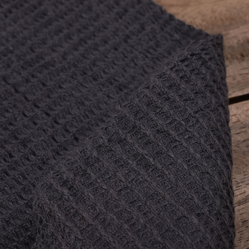 BLACK HONEYCOMB WEAVE PURE COTTON 122 GSM HANDWOVEN FABRIC