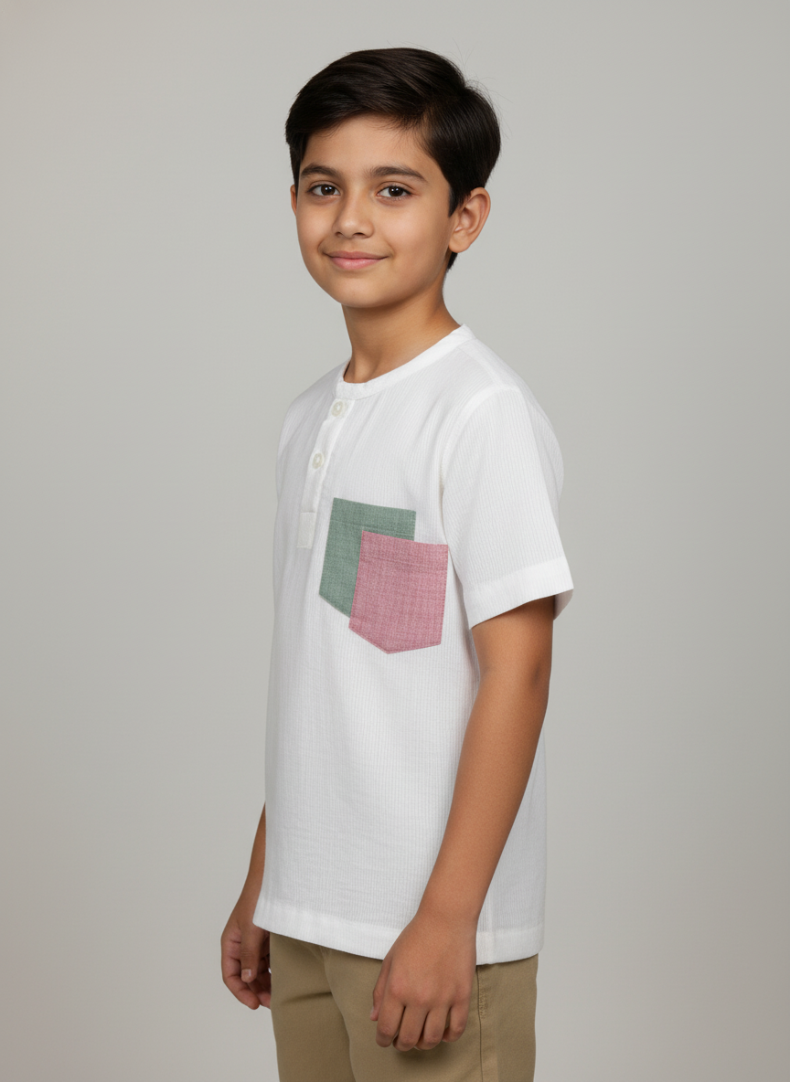 Boys T-Shirt With Multicolored Patch Pocket