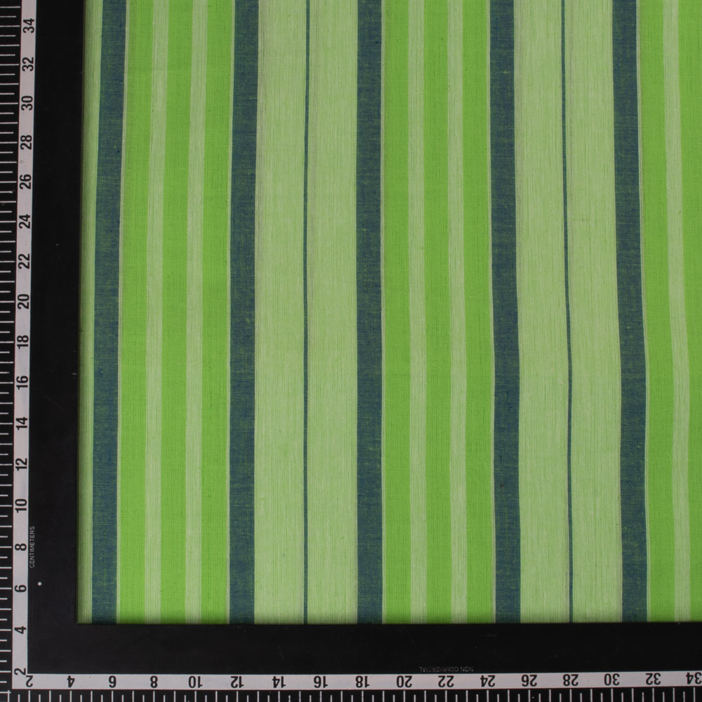 STRIPE GREEN PURE COTTON 92 GSM HANDWOVEN FABRIC