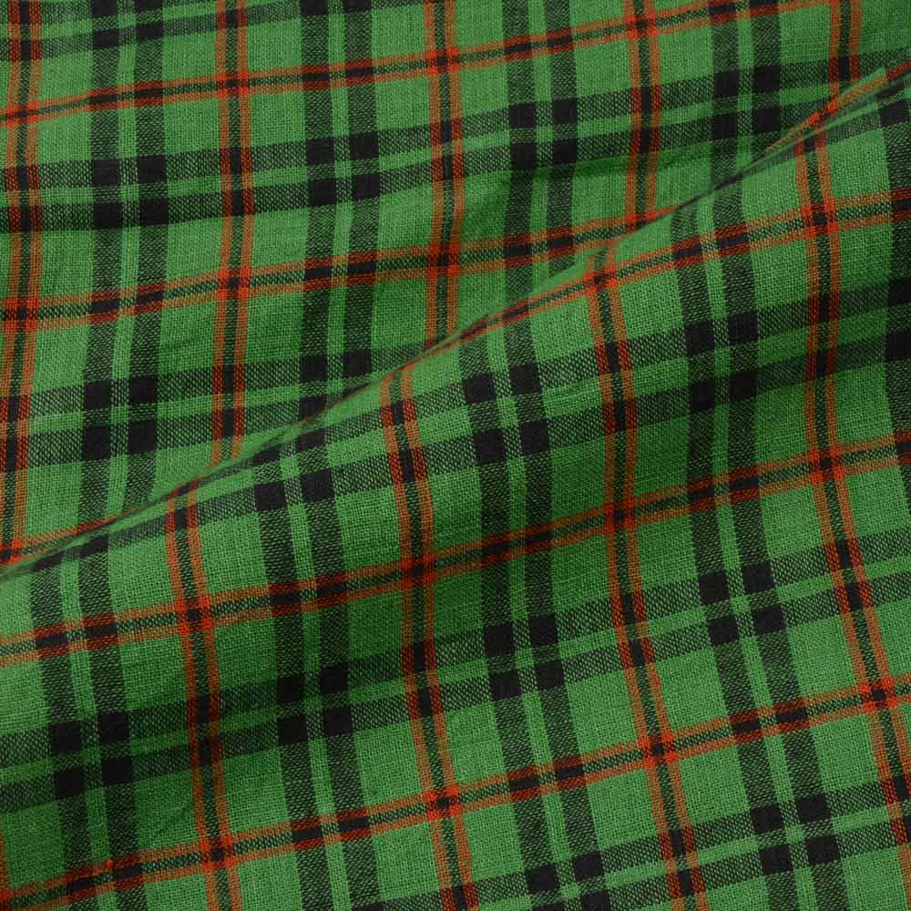 CHECK GREEN & BLACK PURE COTTON 95 GSM HANDWOVEN FABRIC