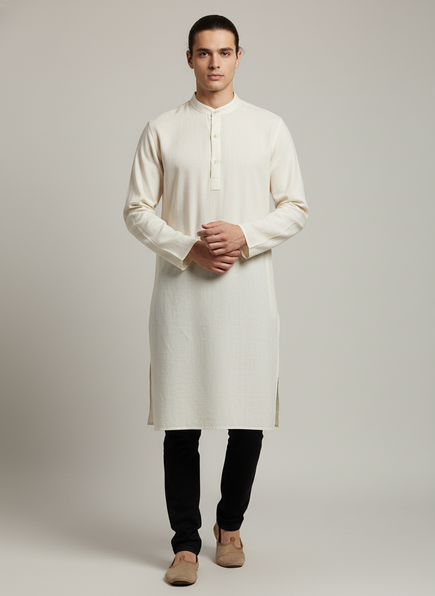 Plain Mandarin Collared Kurta - Full Sleeves