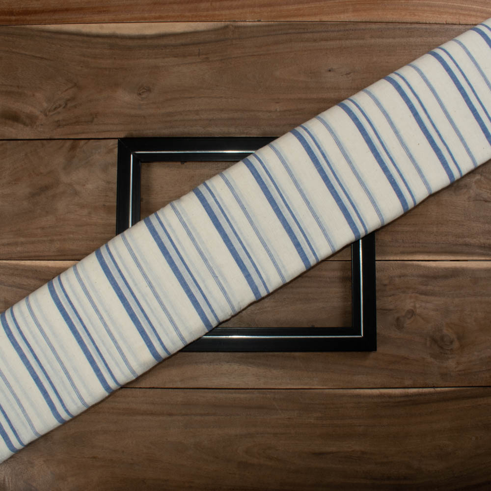Stripe Blue White Pure Cotton 70 GSM Handwoven Fabric 96