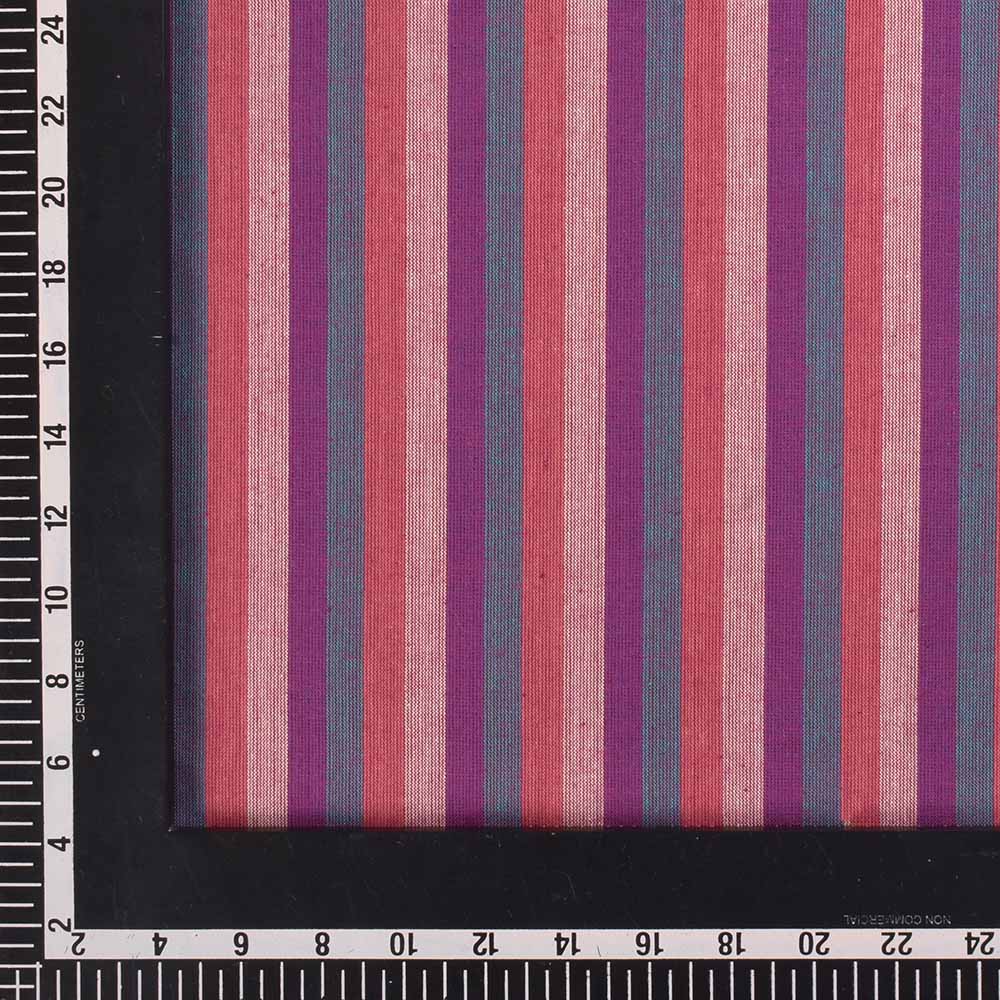 STRIPE MULTICOLOUR PURE COTTON 97 GSM HANDWOVEN FABRIC 298