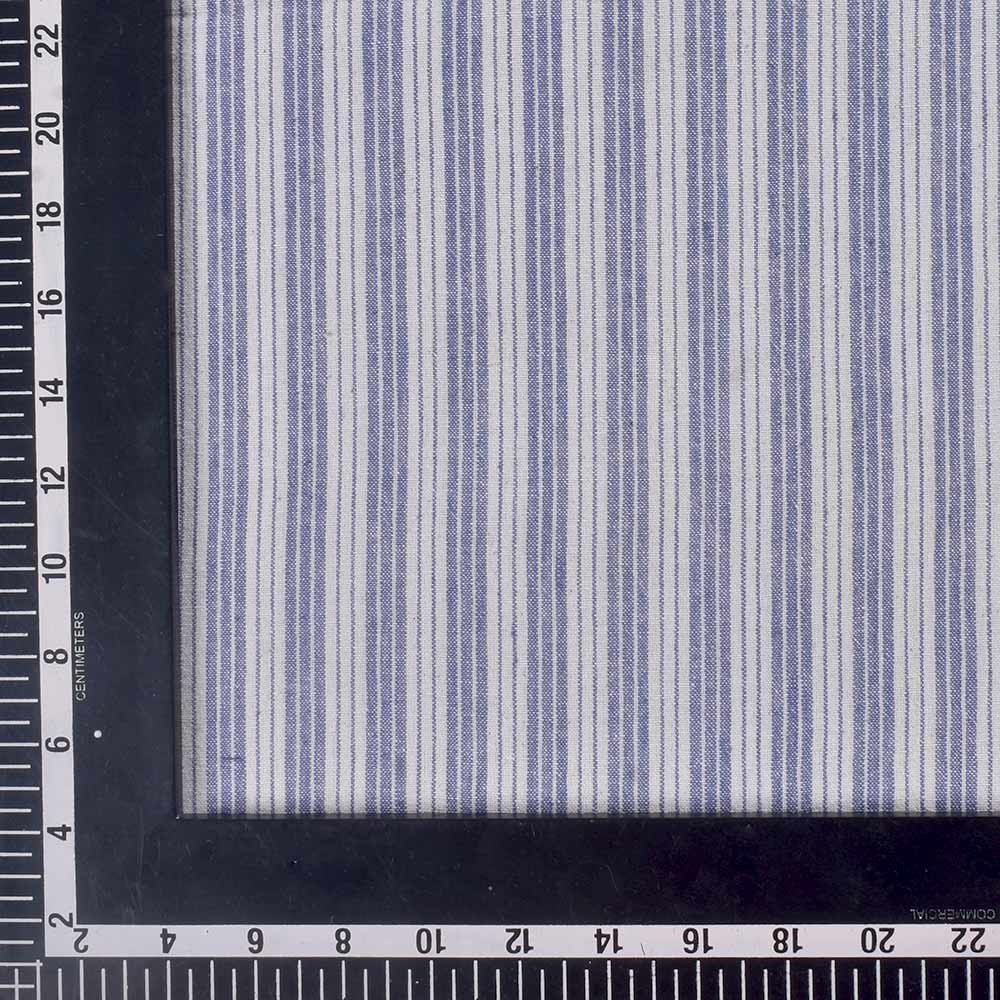 STRIPE BLUE & WHITE PURE COTTON 124 GSM HANDWOVEN FABRIC
