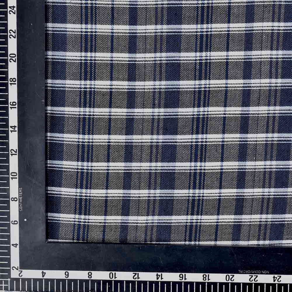 CHECK REVERSIBLE SATIN TWILL BLUE PURE COTTON 100 GSM HANDWOVEN FABRIC