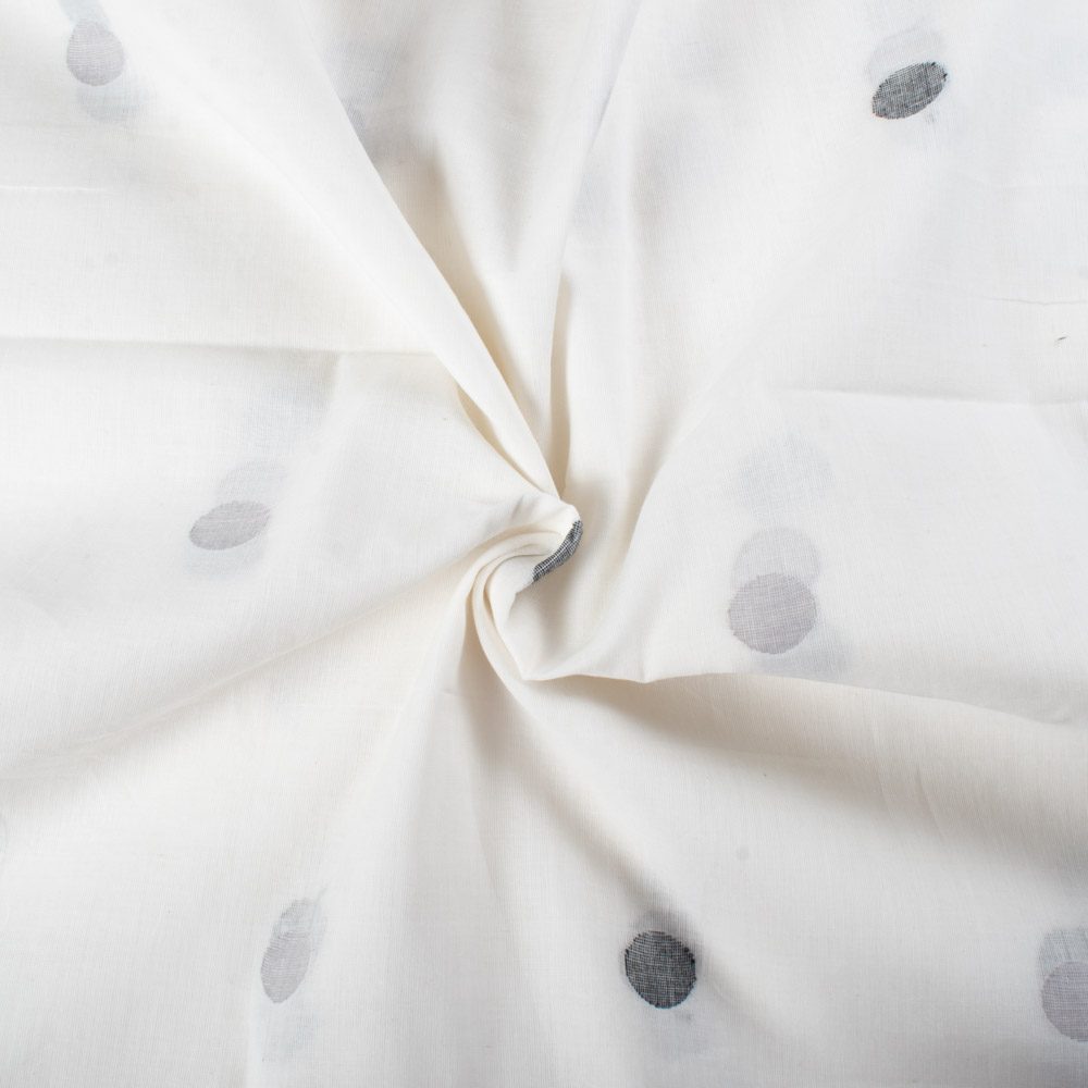 Plain White Base Pure Cotton 55 GSM Circle Motif Jamdani Fabric