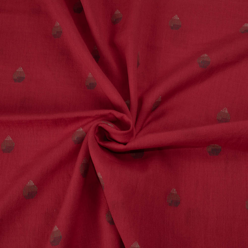 Abstract Red Jamdani Pure Cotton 100 GSM Handwoven Fabric