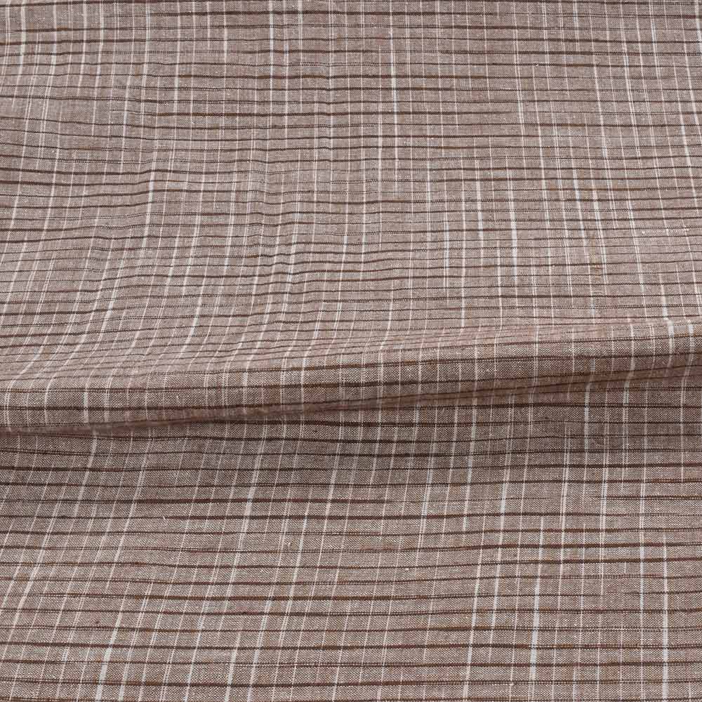 CHECK BROWN & WHITE KHADI COTTON 98 GSM HANDWOVEN FABRIC