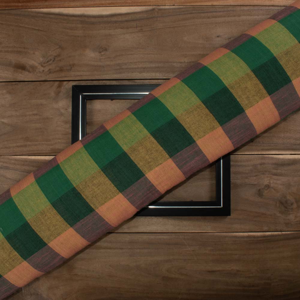 Check Multicolor Pure Cotton 100 GSM Handwoven Fabric 707