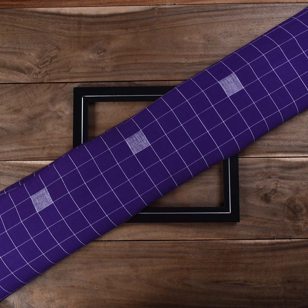 Check Purple White Jamdani Pure Cotton 72 GSM Handwoven Fabric