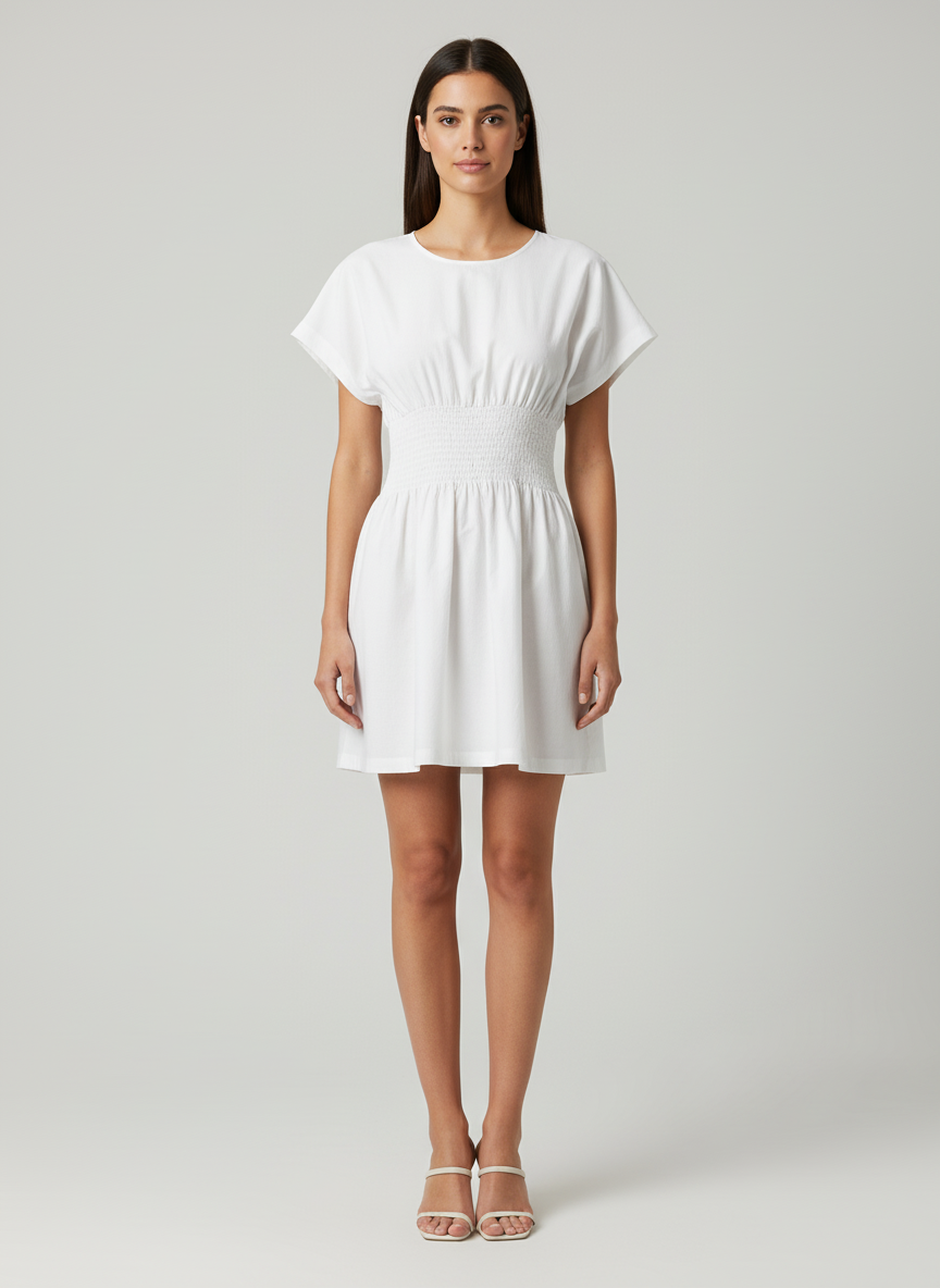 Smocking Dress-Kimono Sleeves-Mini Dress