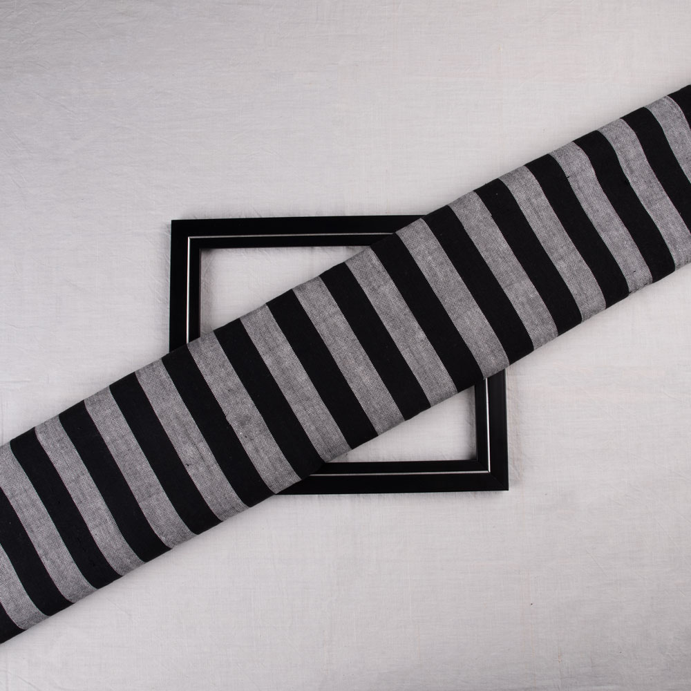 Stripe Black & Grey Pure Khadi 201 GSM Handspun & Handwoven Fabric