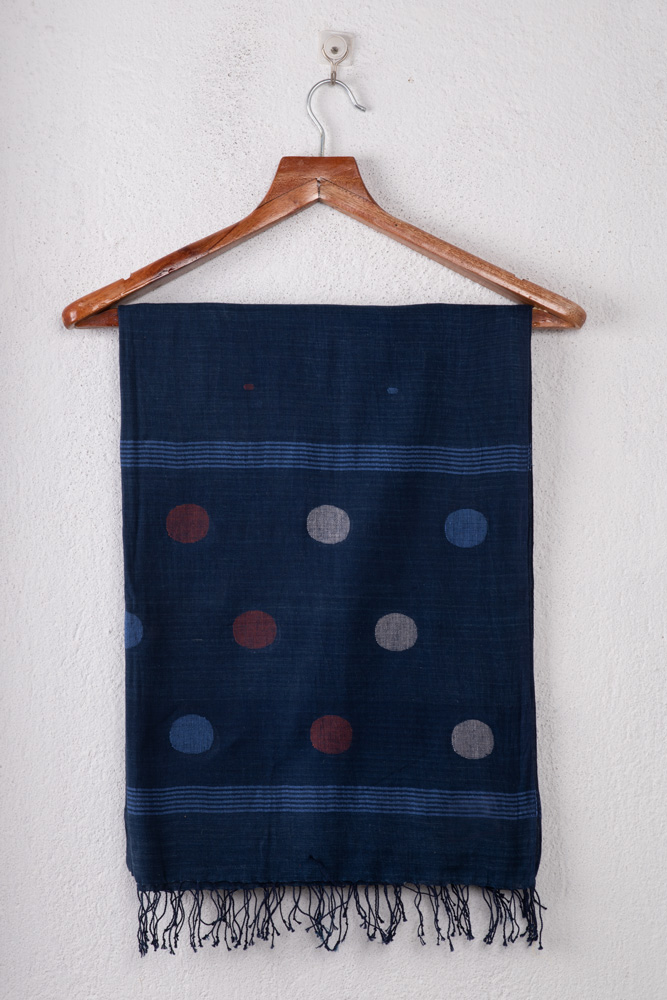 Geometric Navy Jamdani Pure Cotton Handwoven Scarf
