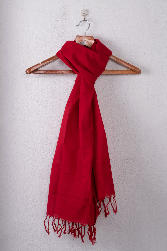 Stripe Red Handwoven Pure Cotton Scarf