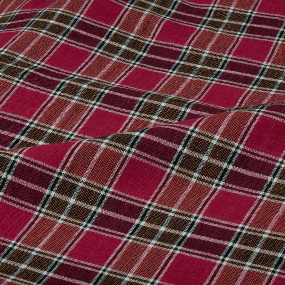 CHECK BROWN & RED PURE COTTON 91 GSM HANDWOVEN FABRIC