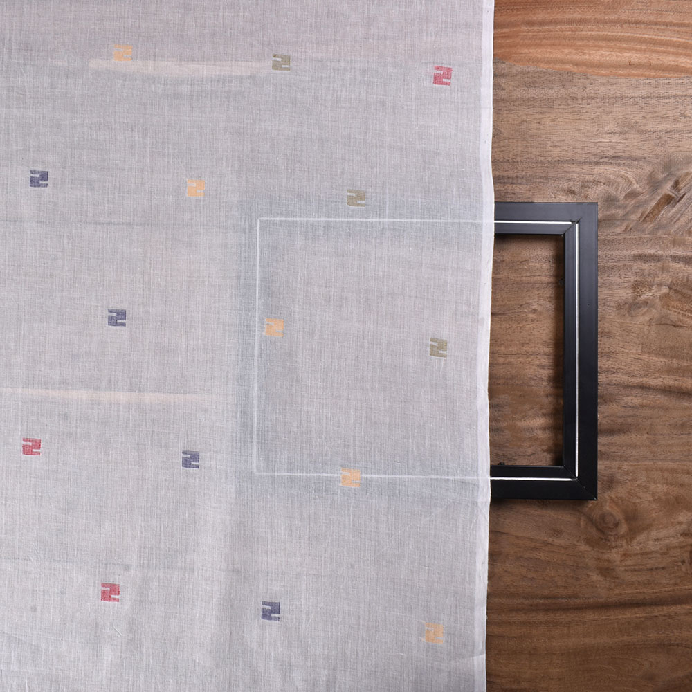 WHITE GEOMETRIC JAMDANI PURE COTTON 50 GSM HANDWOVEN FABRIC