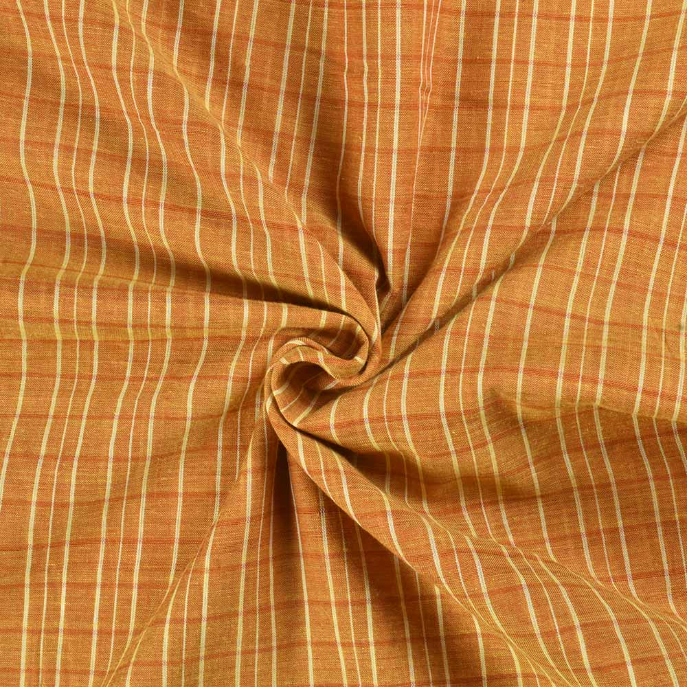 Check Orange & Natural Gold Pure Cotton 67 GSM Handwoven Fabric