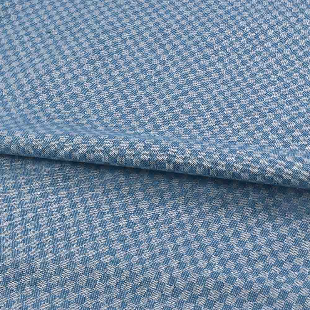 CHECK WHITE & BLUE TWILL PURE COTTON 100 HANDWOVEN FABRIC