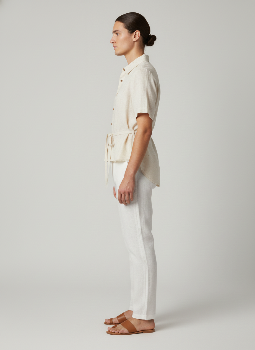 Free Style Wide Polo Collared Top With A Belt Tie