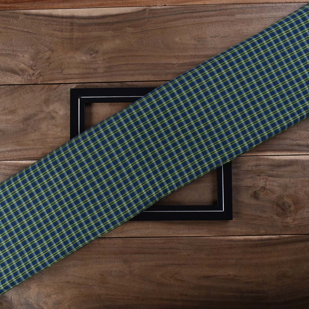 Check Green Blue Pure Cotton 125 GSM Handwoven Fabric