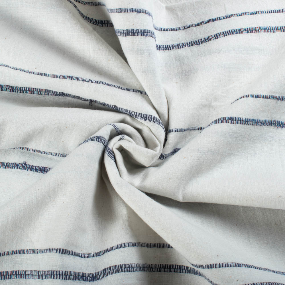 Extra Weft White & Dark Blue Stripe Pure Cotton 140 GSM Handwoven Fabric