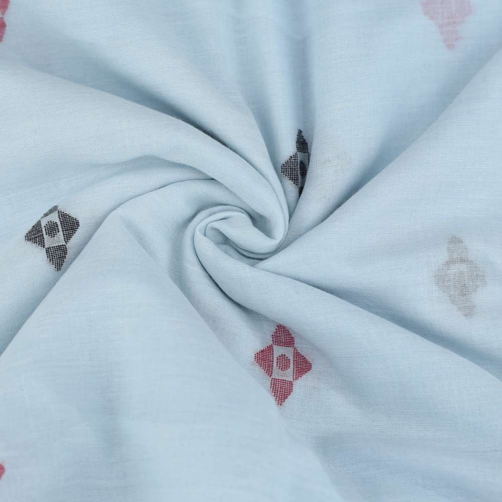 Geometric Light Blue Jamdani Pure Cotton 55 GSM Fabric