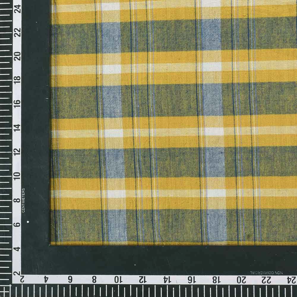 CHECK YELLOW & BLUE PURE COTTON 98 GSM HANDWOVEN FABRIC