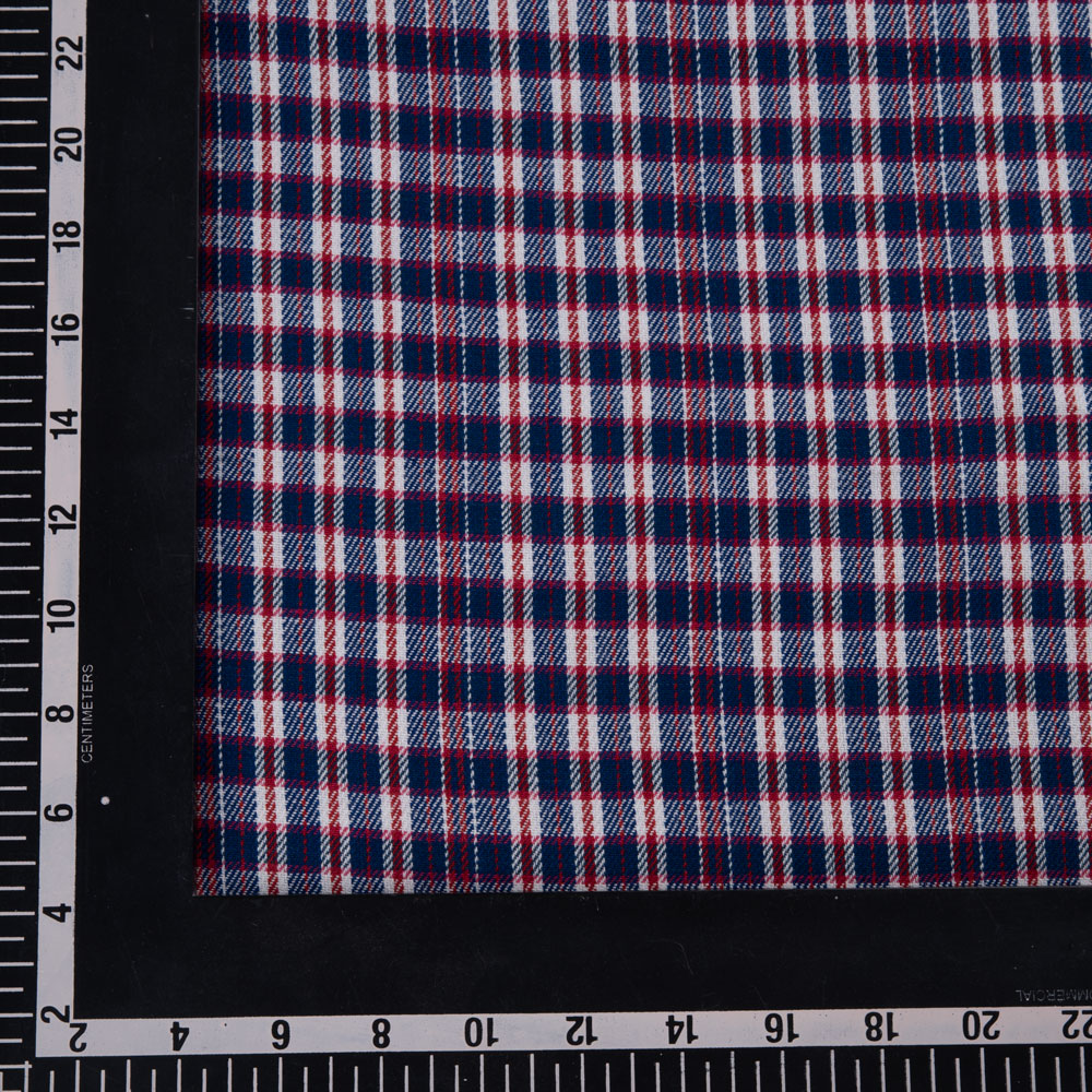 CHECK TWILL RED BLUE COLOUR PURE COTTON 120 GSM HANDWOVEN FABRIC 31