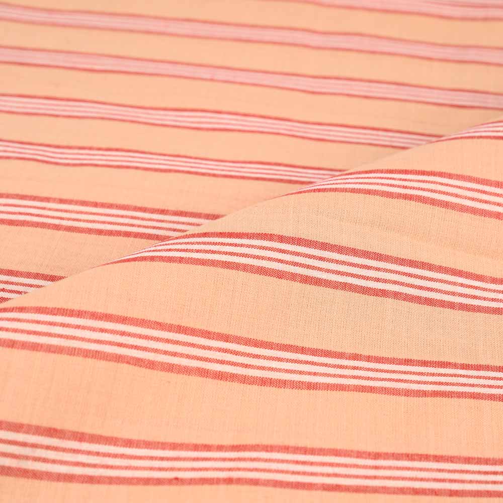 STRIPE ORANGE & RED PURE COTTON 90 GSM HANDWOVEN FABRIC
