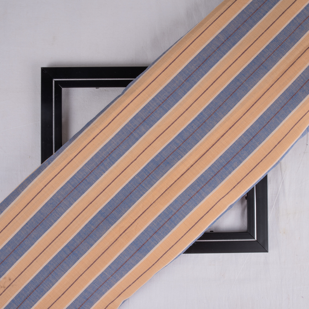 Stripe Orange & Blue Pure Cotton 90 GSM Handwoven Fabric