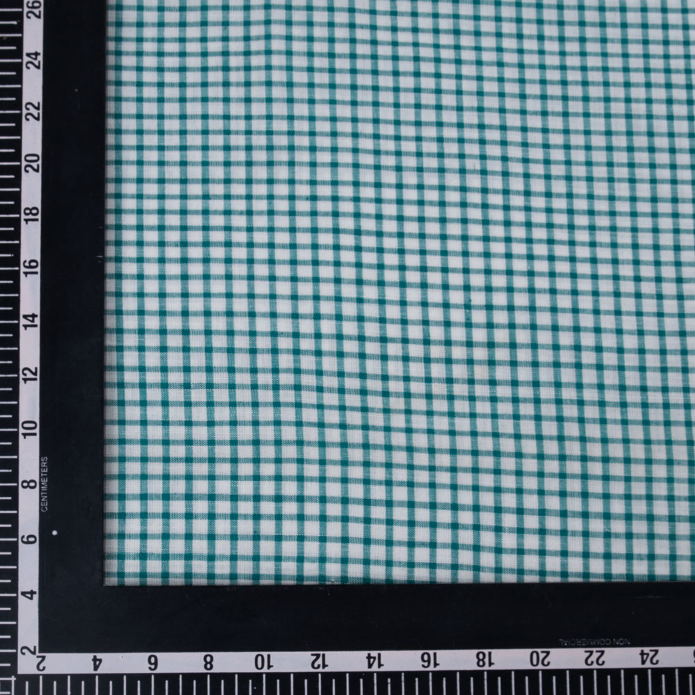 CHECK TEAL WHITE PURE COTTON 110 GSM HANDWOVEN FABRIC