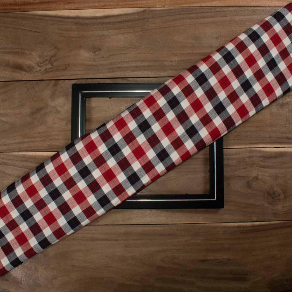 Check Red Black & White Pure Cotton Handwoven Fabric