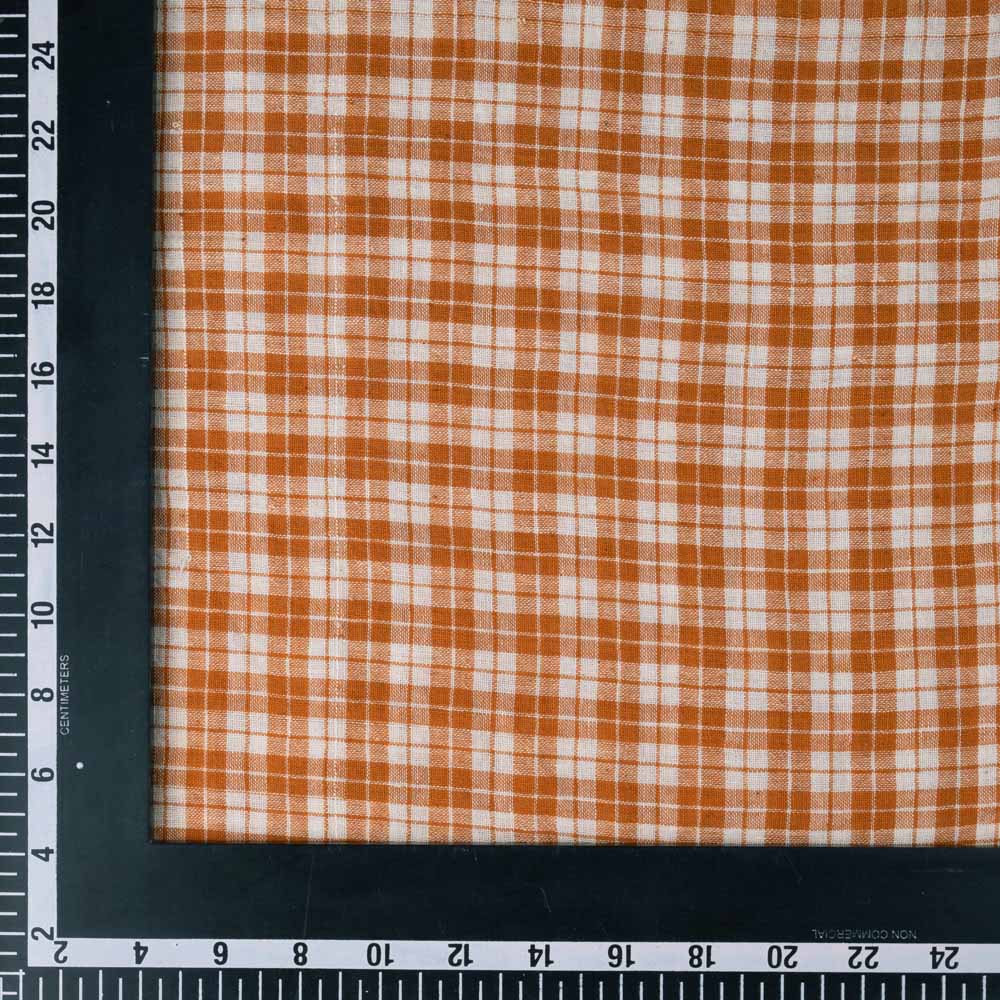 CHECK ORANGE & WHITE PURE COTTON 95 GSM HANDWOVEN FABRIC
