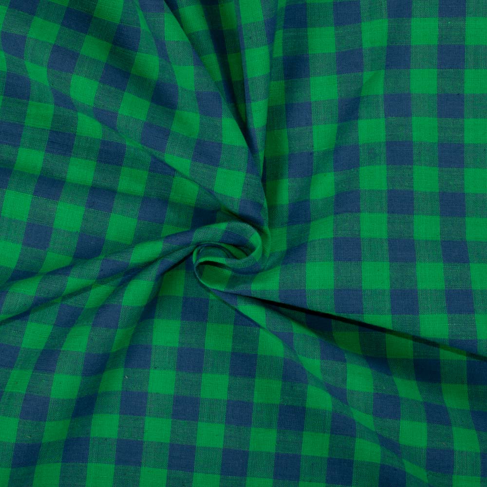 Check Green and Blue Pure Cotton 110 GSM Handwoven Fabric 737