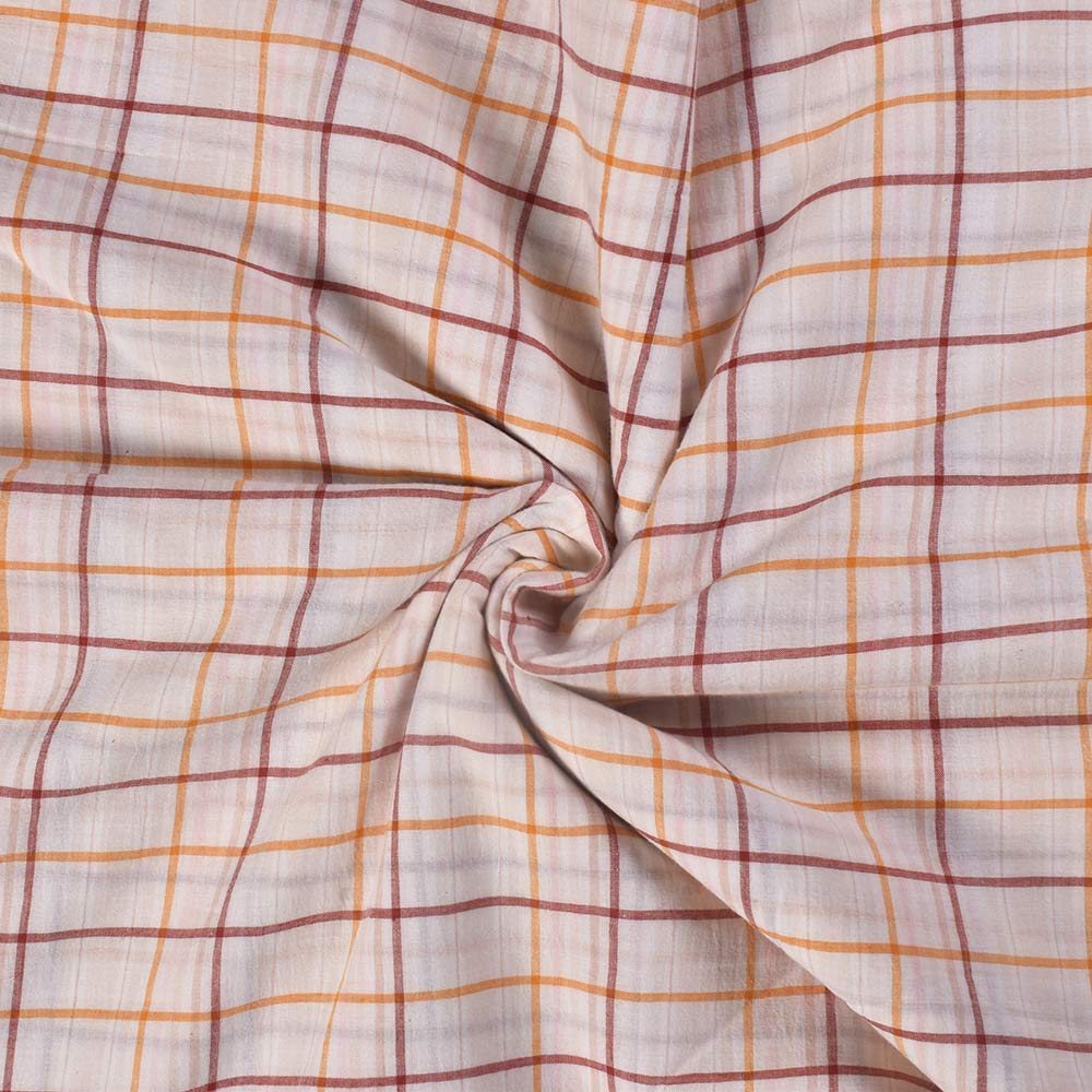 Check White Pure Cotton 68 GSM Handwoven Fabric