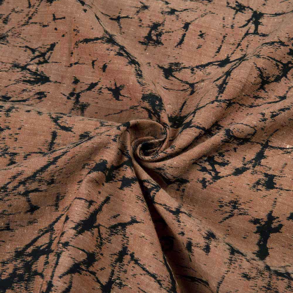 Abstract Brown Screenprinted Cotton Khadi 82 GSM Handwoven Fabric