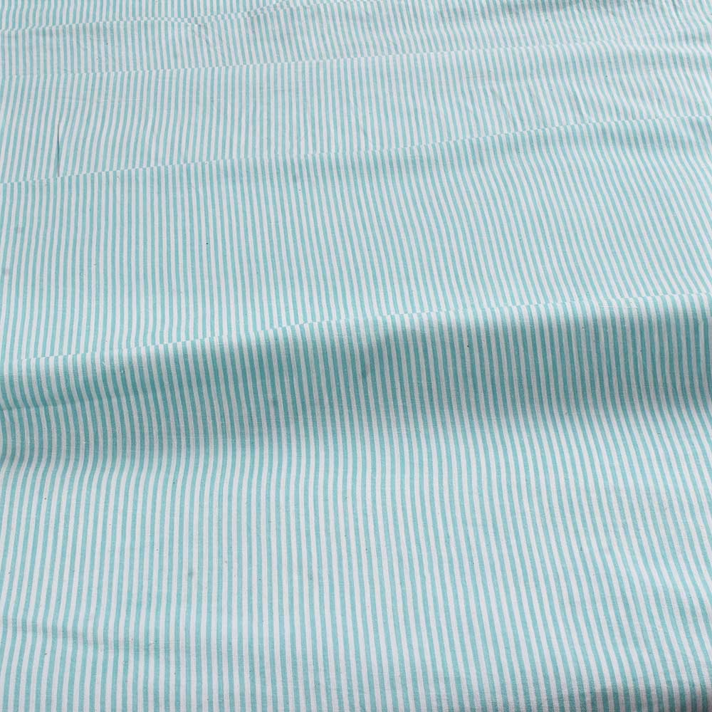 STRIPE AQUA BLUE & WHITE PURE COTTON 69 GSM HANDWOVEN FABRIC