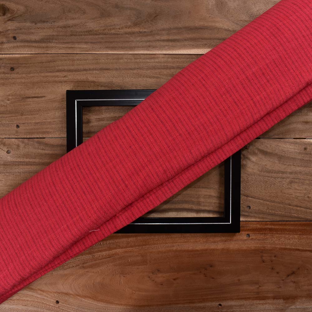 Pinstripe Red Khadi Cotton 103 GSM Handwoven Fabric
