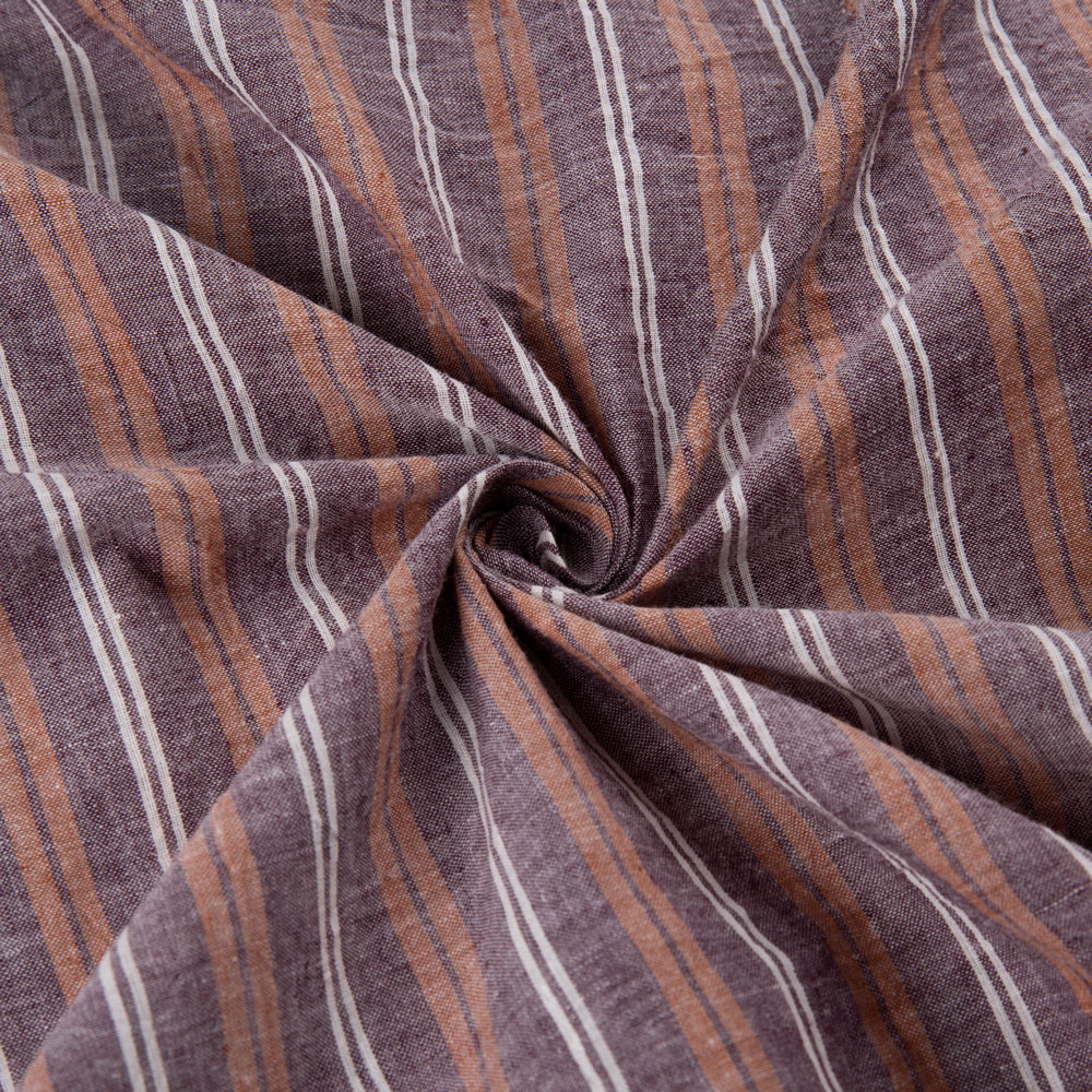 Stripe Purple & Orange Pure Cotton 66 GSM Handwoven Fabric