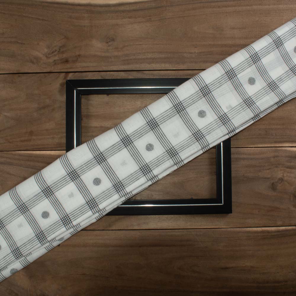 Check Black & White Jamdani Pure Handwoven Cotton 55 GSM Fabric
