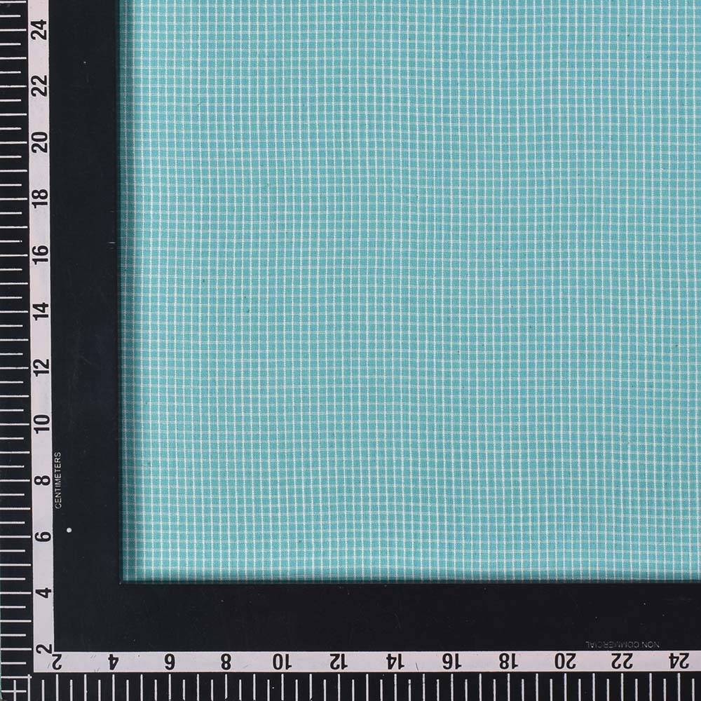 CHECK SEA BLUE PURE COTTON 93 GSM HANDWOVEN FABRIC