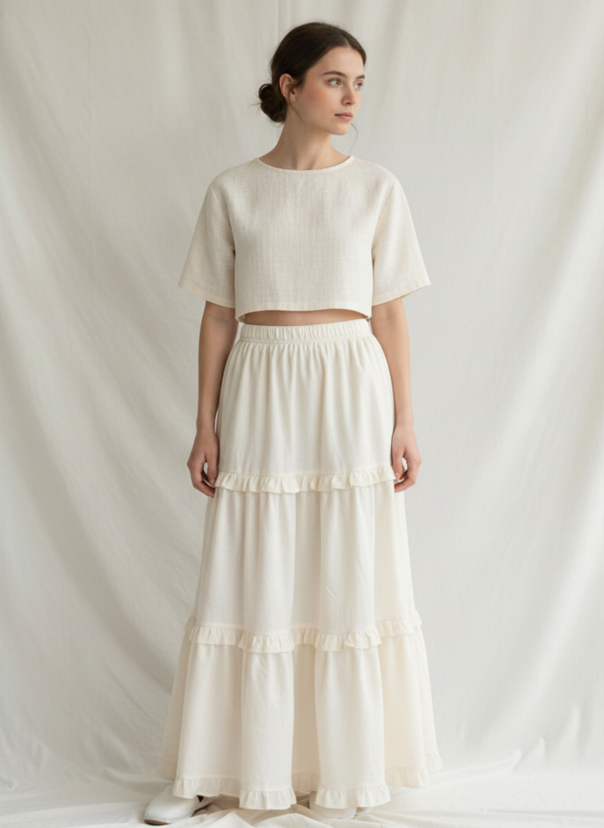 Tiered Gathered Long Skirt