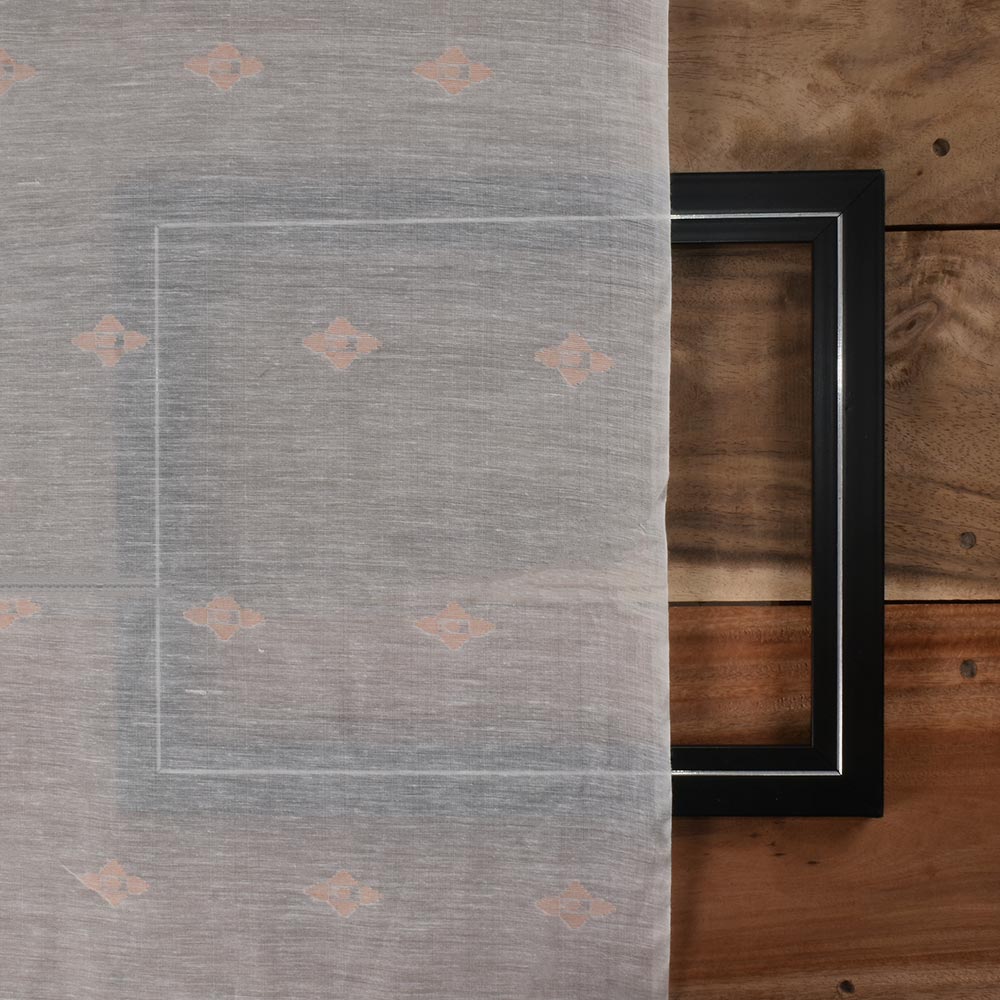 GEOMETRIC WHITE JAMDANI COTTON SILK BLEND 62 GSM FABRIC