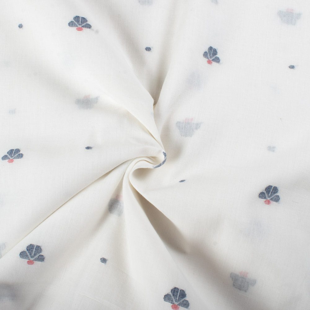 Plain White Pure Cotton 55 GSM Flower Motif Jamdani Fabric