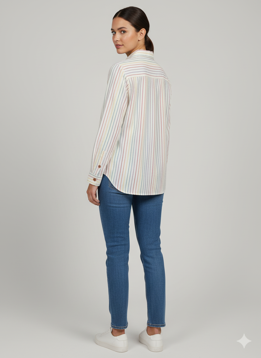 Spread Collared Shirt-Center Placket Button-Long One Button Cuff