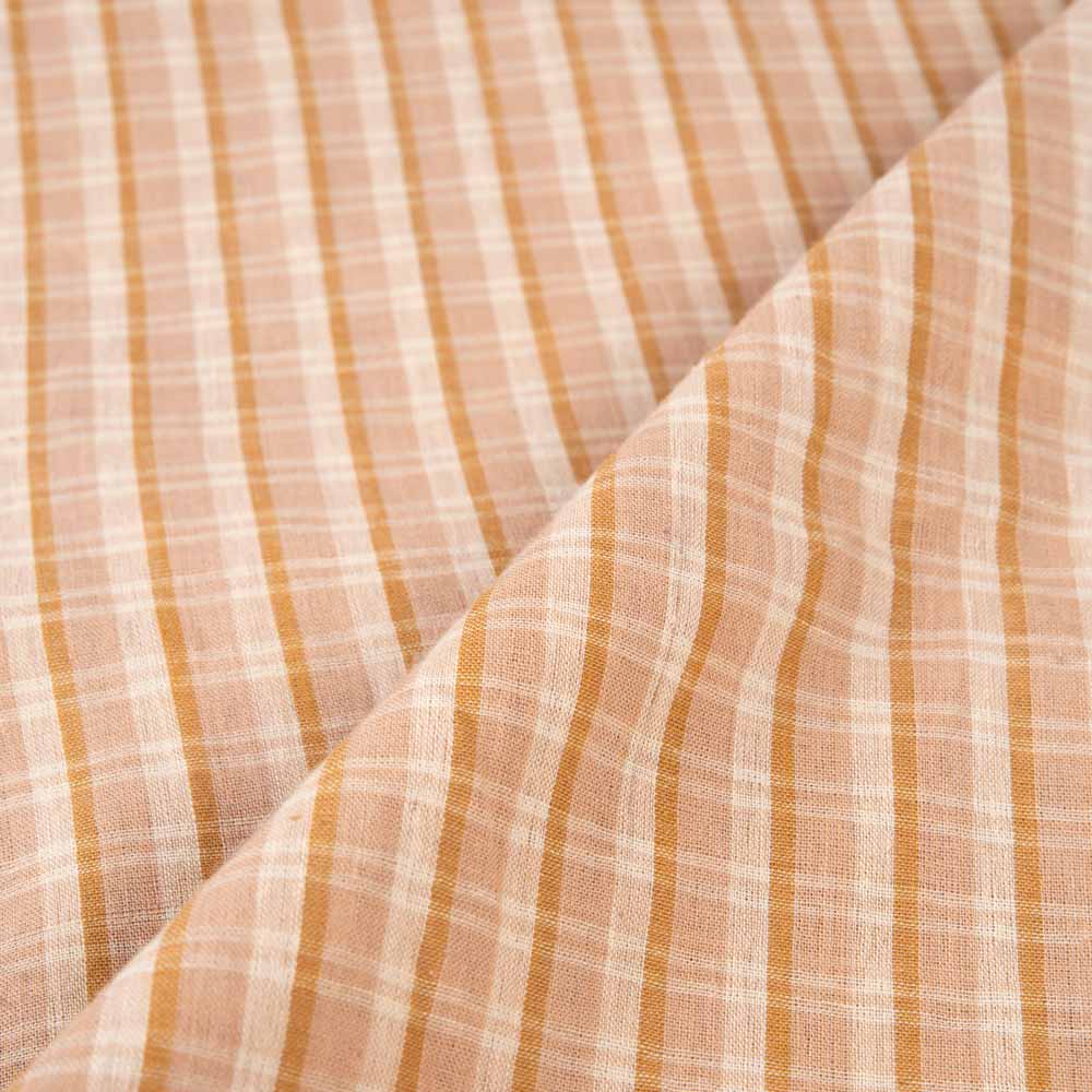 CHECK BEIGE PURE COTTON 98 GSM HANDWOVEN FABRIC